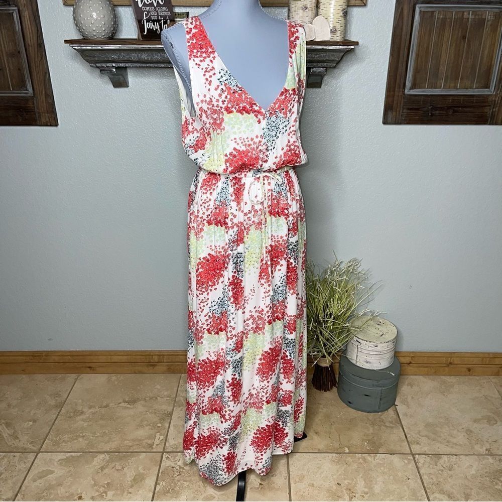 Lucky Brand Sleeveless V Neck Red Pink Floral Print Maxi Dress Size Medium - Picture 12 of 12